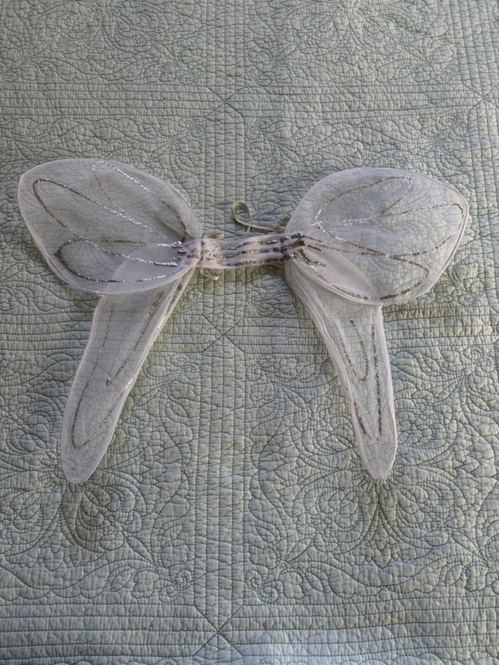 Vintage Kids Costume Fairy Wings in White with Silver Glitter